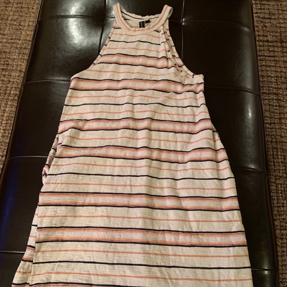 XS Striped summer dress WITH POCKETS High Collar